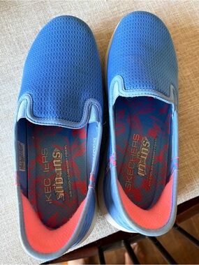 Skechers Light Blue Slip-On Sneakers with Coral Interior